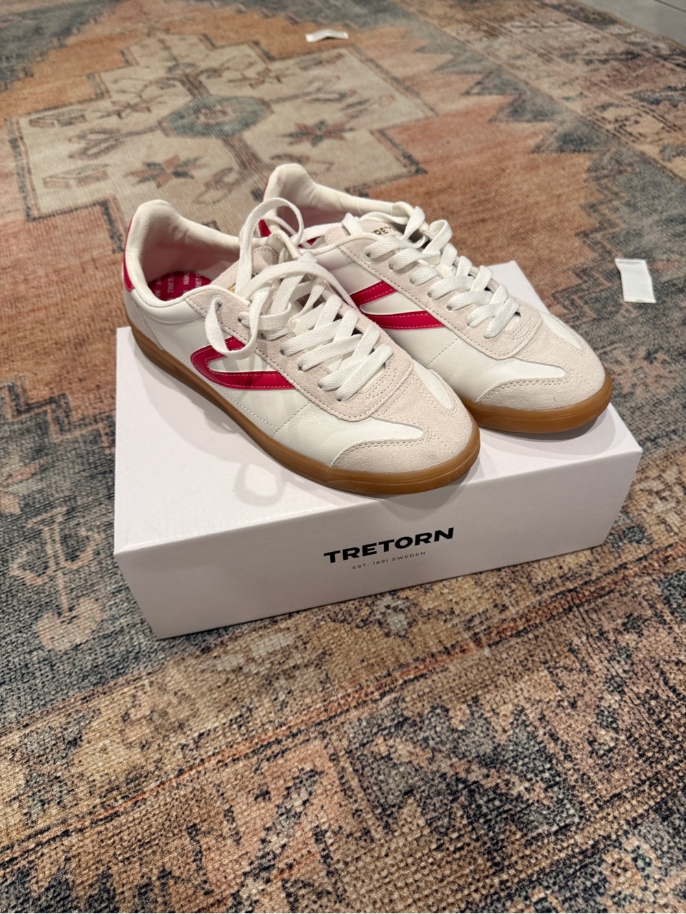 Tretorn sneakers. White & hot pink. 9.5. Worn once! Read below about sizing!